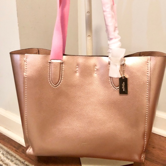 coach derby tote rose gold